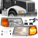 Pair Headlamp Headlight W/adjusters + Corner & Bezel For Peterbilt 375 385. Fixed Price $318.99.