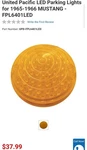 United Pacific 65-66 Ford Mustang Turn Signal Parking Light FPL6401LED. Fixed Price $30.00.