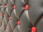 Kenworth W900 T600 Door Panel Set Black Leather Red Bottoms Stitching. Fixed Price $650.00.